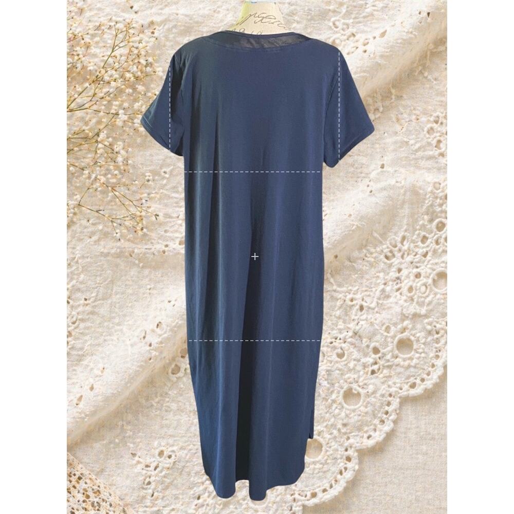 H by Halston Navy V-Neck Dress XL | Minimalist Pullover Midi with Mesh Trim - Picture 4 of 7